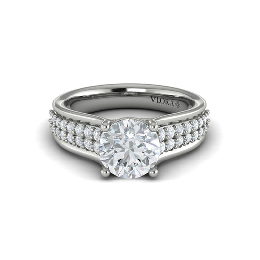Round Straight Row Engagement Ring in Platinum by Vlora Bridal