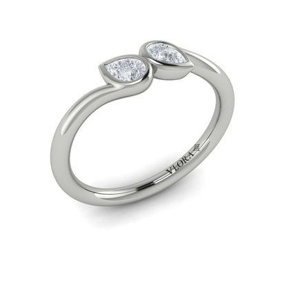 Pear Shaped Diamond Bezel‑set two‑stone Bypass Ring