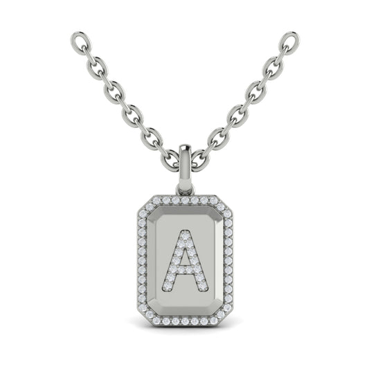 Diamond Medallion Alphabet Pendant Link Necklace, A