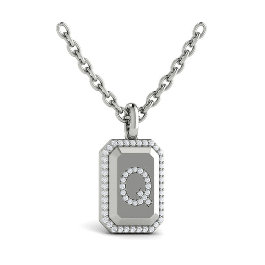 Diamond Medallion Alphabet Pendant Link Necklace, Q