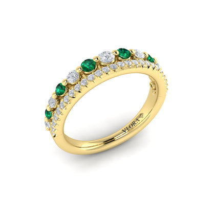 Diamond and Emerald Two Row Ring