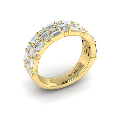 Diamond Baguette Three Row Ring