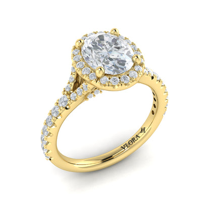 Timeless Halo Split Shank Oval Engagement Ring
