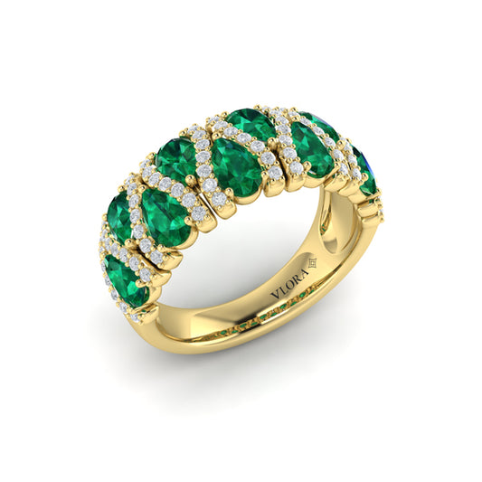 Multi Diamond and Emerald Statement Ring