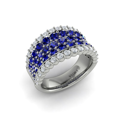 Diamond and Sapphire Multi-Row Statement Ring