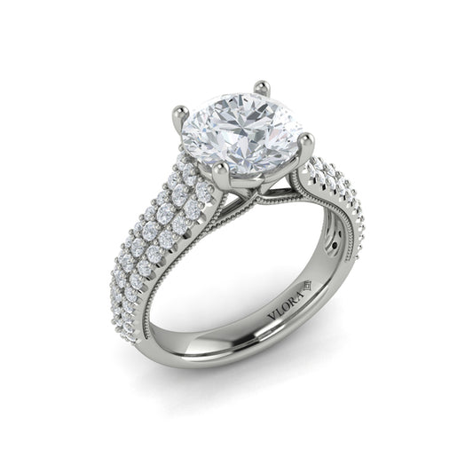 Round Classic, Modern Vintage Engagement Ring in Platinum by Vlora Bridal