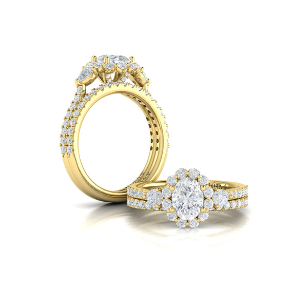 Blossom Halo Oval Engagement Ring with Pear Side Diamonds