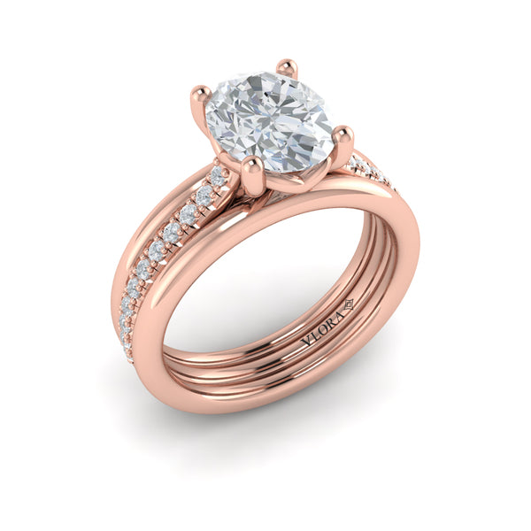 Triple Band Pave Oval Engagement Ring