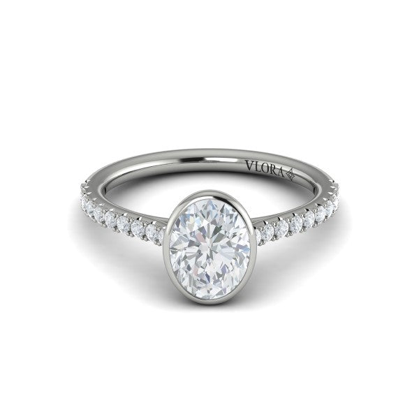 Oval Classic, Bezel Engagement Ring in Platinum by Vlora Bridal