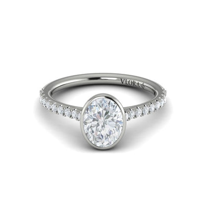 Oval Classic, Bezel Engagement Ring in Platinum by Vlora Bridal