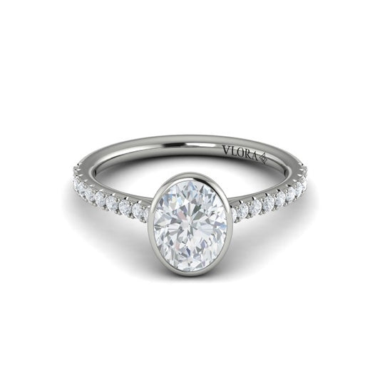 Oval Classic, Bezel Engagement Ring in Platinum by Vlora Bridal