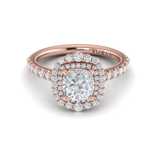 Cathedral Arch Double Halo Cushion Engagement Ring
