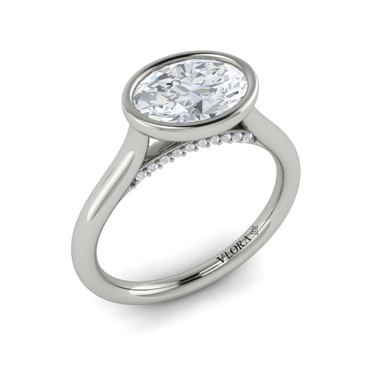 Oval Solitaire, Bezel Engagement Ring in Platinum by Vlora Bridal