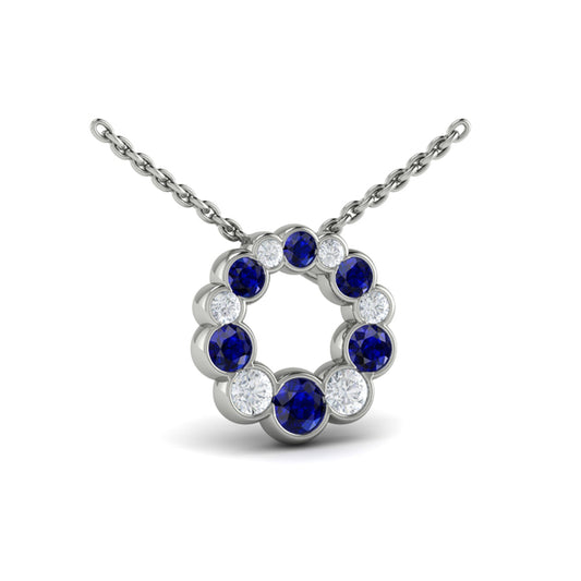 Diamond and Sapphire Circle Bezel Pendant