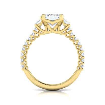 Interwoven Emerald Cut Three Stone Engagement Ring