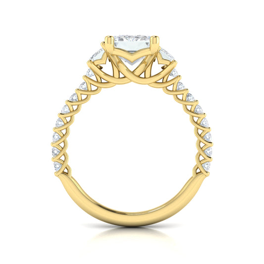 Interwoven Emerald Cut Three Stone Engagement Ring