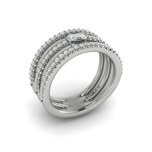Diamond Open Three Row and Oval Centerstone  Ring