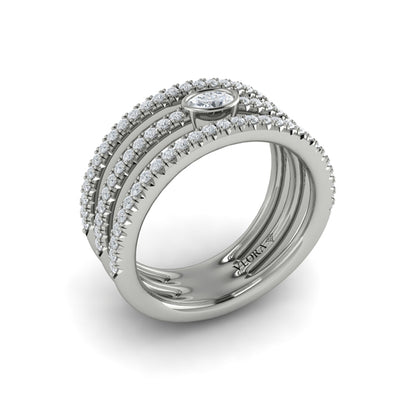 Diamond Open Three Row and Oval Centerstone  Ring