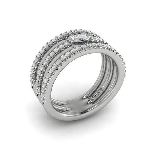 Diamond Open Three Row and Oval Centerstone  Ring