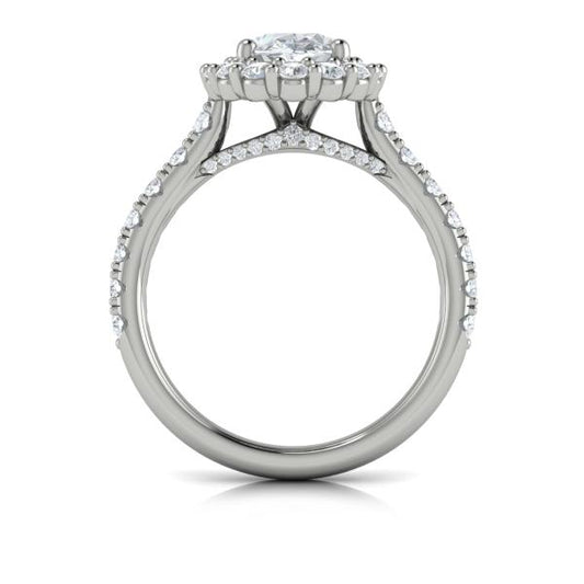 Oval Halo Engagement Ring in Platinum by Vlora Bridal