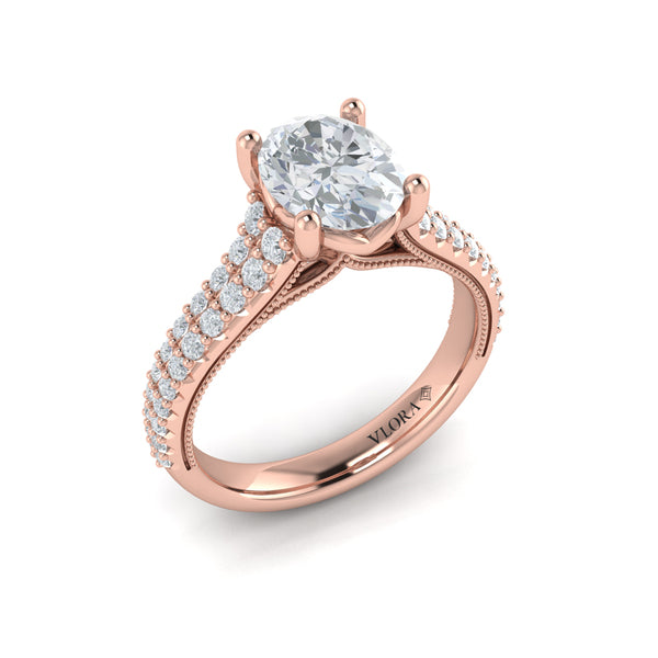 Oval Pave Cathedral Engagement Ring