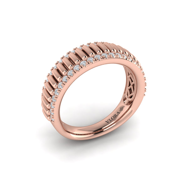 Fluted Band Ring Edged with Diamonds