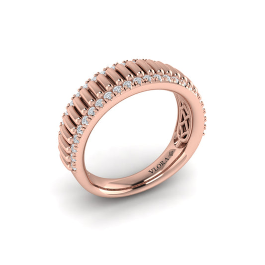 Fluted Band Ring Edged with Diamonds