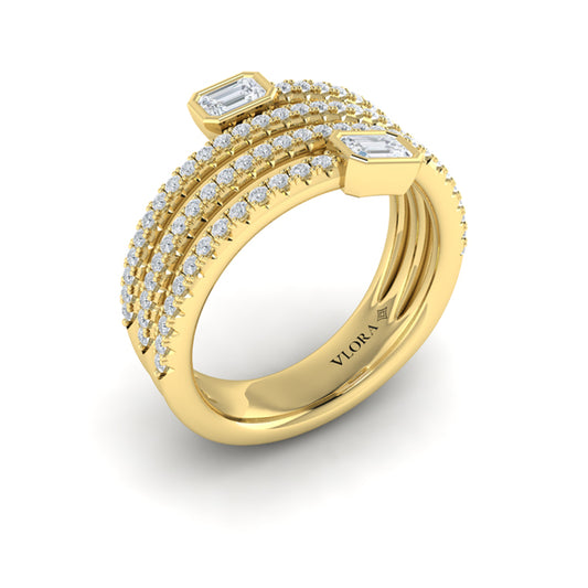 Diamond Three Row Diamond Baguette Wrap Ring