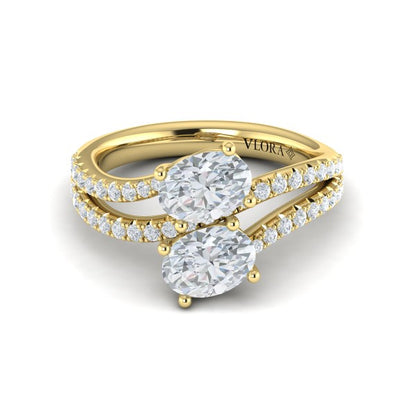 Spiral Oval Two Stone Engagement Ring