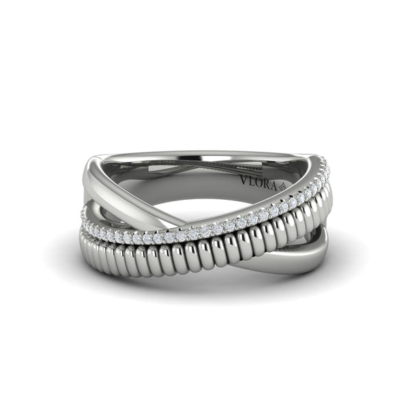Textured Crossover Diamond Ring
