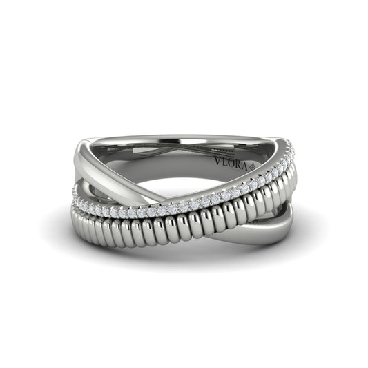 Textured Crossover Diamond Ring