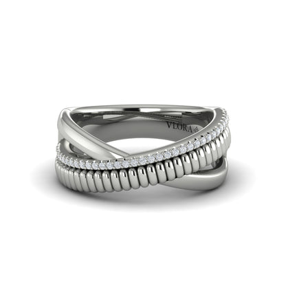 Textured Crossover Diamond Ring