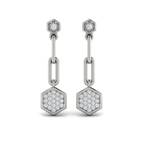 Diamond Honeycomb Link Long Drop Statement Earrings