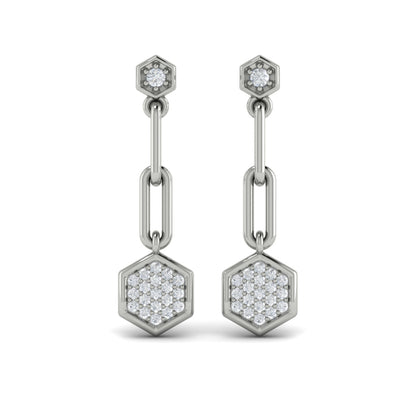 Diamond Honeycomb Link Long Drop Statement Earrings