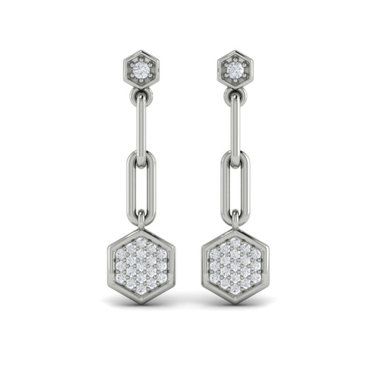 Diamond Honeycomb Link Long Drop Statement Earrings