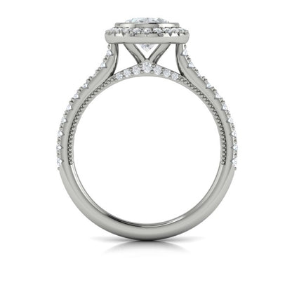 Oval Halo, Bezel, Modern Vintage Engagement Ring in Platinum by Vlora Bridal