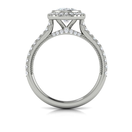 Oval Halo, Bezel, Modern Vintage Engagement Ring in Platinum by Vlora Bridal