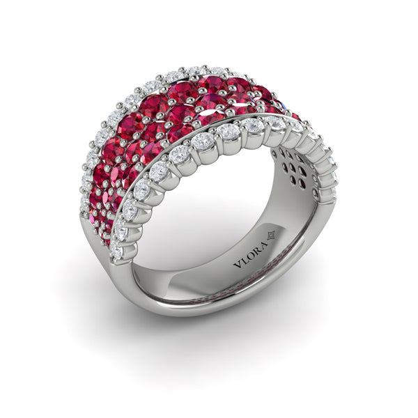 Diamond and Ruby Multi-Row Statement Ring