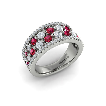 Diamond and Ruby Cluster Statement Ring