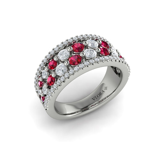Diamond and Ruby Cluster Statement Ring