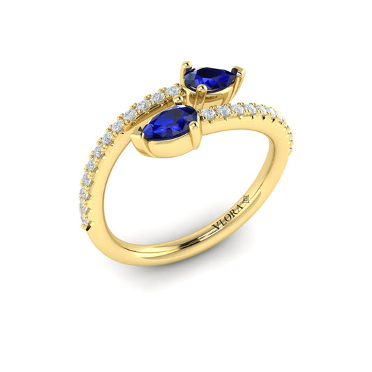 Diamond and Pear Blue Sapphire Wrap Ring