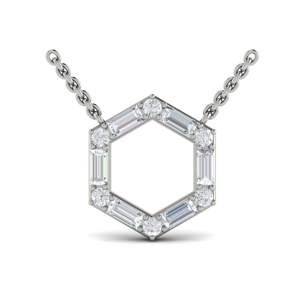 Diamond Baguette Open Honeycomb Pendant Necklace