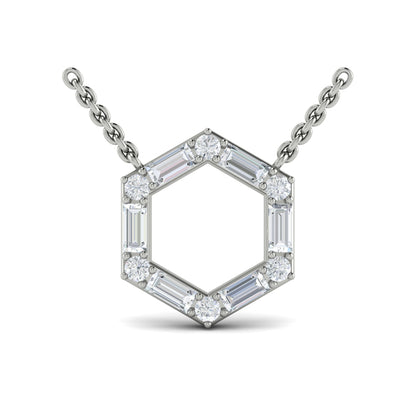 Diamond Baguette Open Honeycomb Pendant Necklace