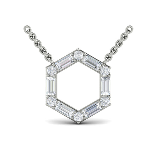 Diamond Baguette Open Honeycomb Pendant Necklace