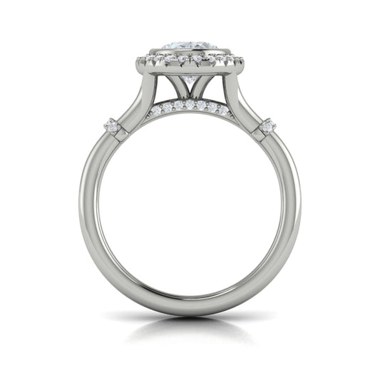 Diamond Accent Bezel Oval Halo Engagement Ring