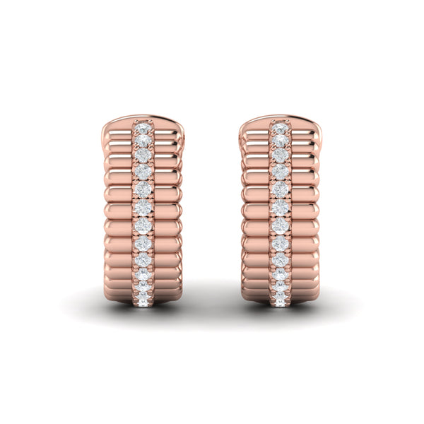 Fluted Huggie Earrings with Center Diamonds