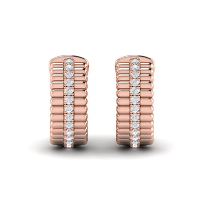 Fluted Huggie Earrings with Center Diamonds