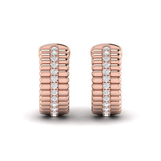 Fluted Huggie Earrings with Center Diamonds