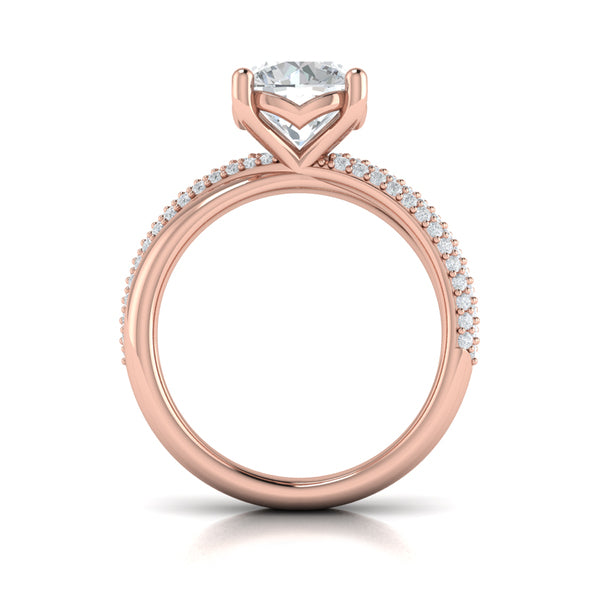 Round Straight Row Engagement Ring in 14K Rose Gold by Vlora Bridal