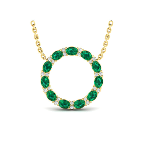 Oval Emerald and Diamond Open Circle Pendant Necklace